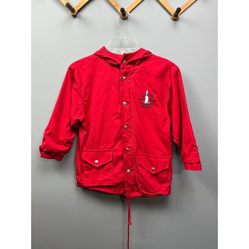 Kid Cool Jacket Youth Small Red U.S. Lighthouse Service Hood Cotton Windbreaker
